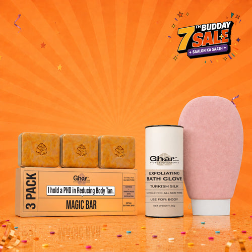 Free exfoliating Body Glove + Pack of 3 Magic Soap