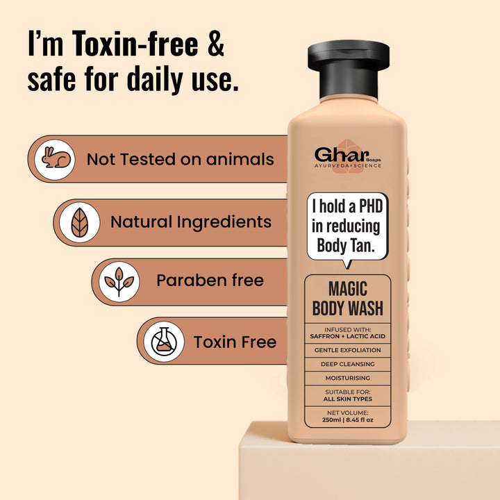 Magic De-Tan & Exfoliating Body Wash with Saffron & Lactic Acid
